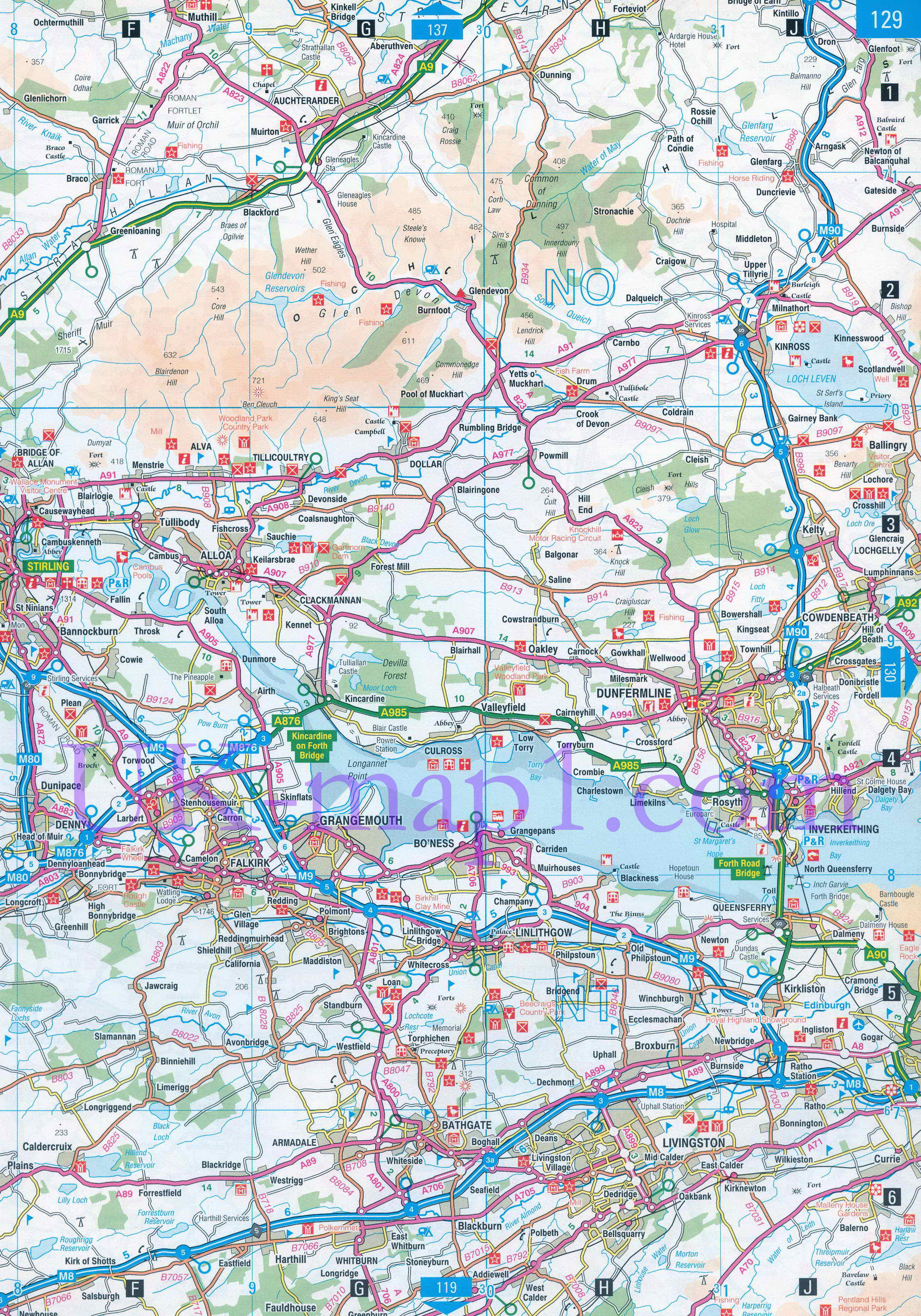 Карта Восточный Дамбартоншир 1дюйм:3мили. Подробная карта области Восточный Дамбартоншир, Шотландия, B0 - 