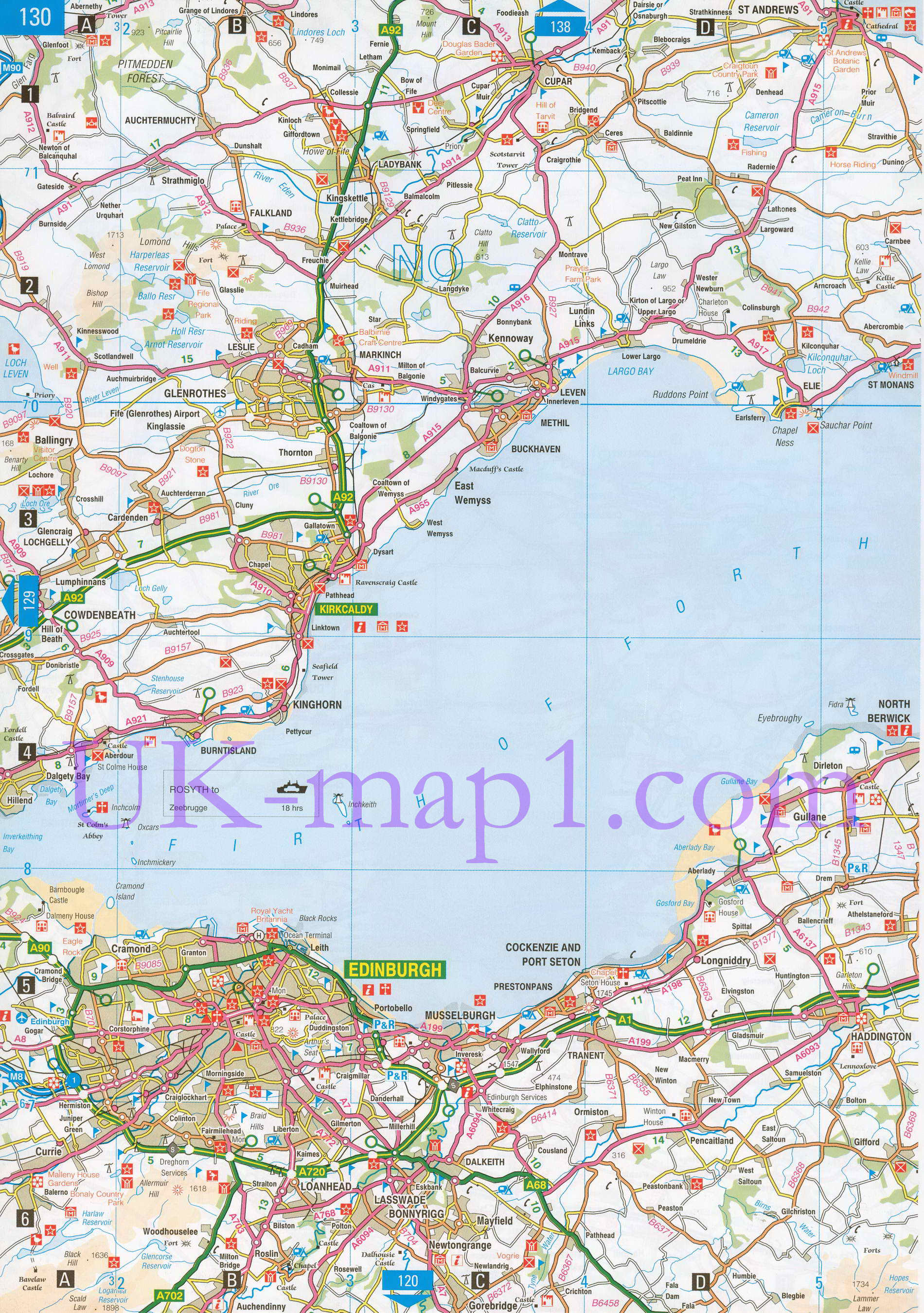 Карта Восточного Лотиана. Подробная карта области Восточный Лотиан, Шотландия, A0 - 