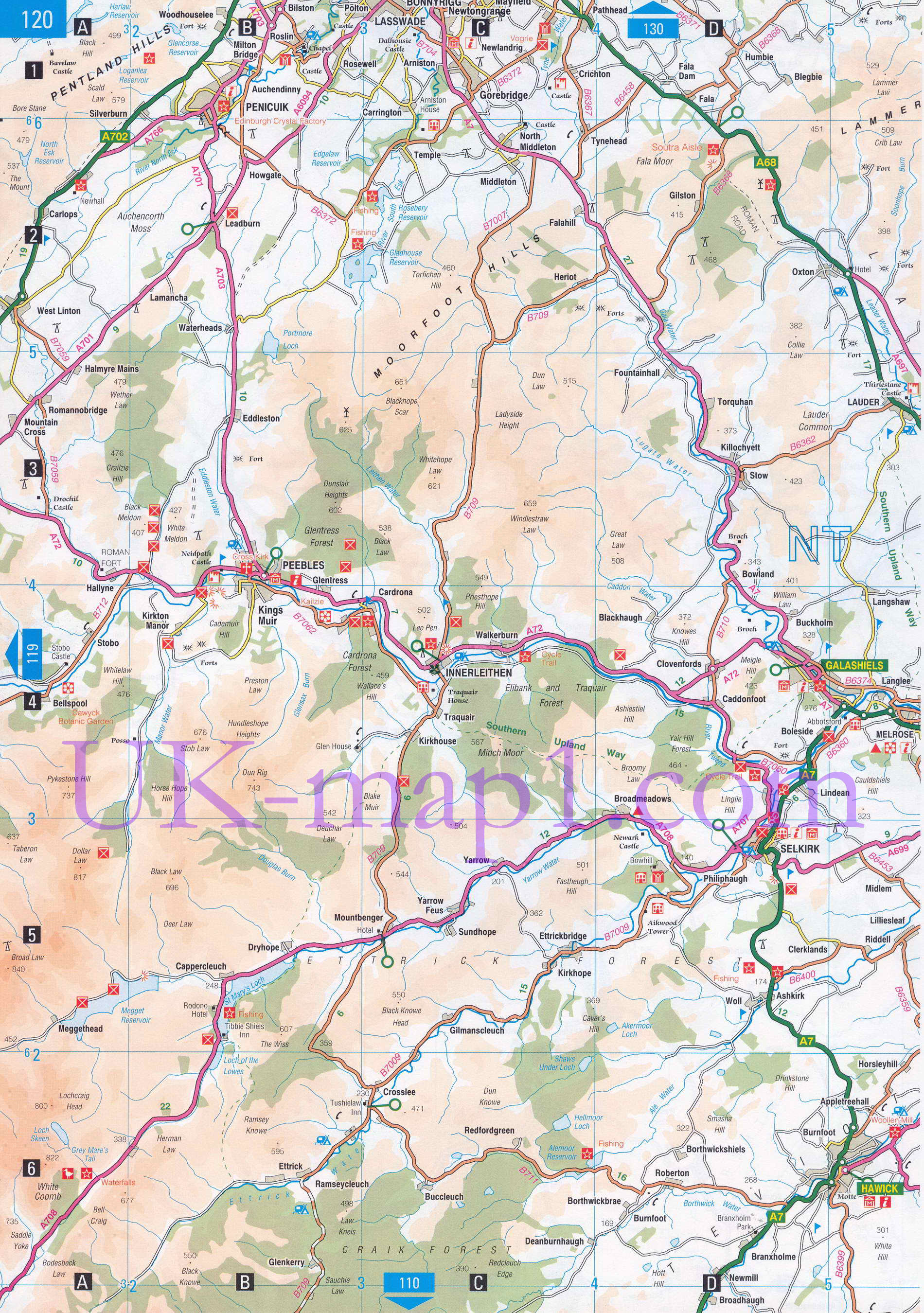 Карта Мидлотиана. Подробная карта области Мидлотиан, Шотландия, A0 - 
