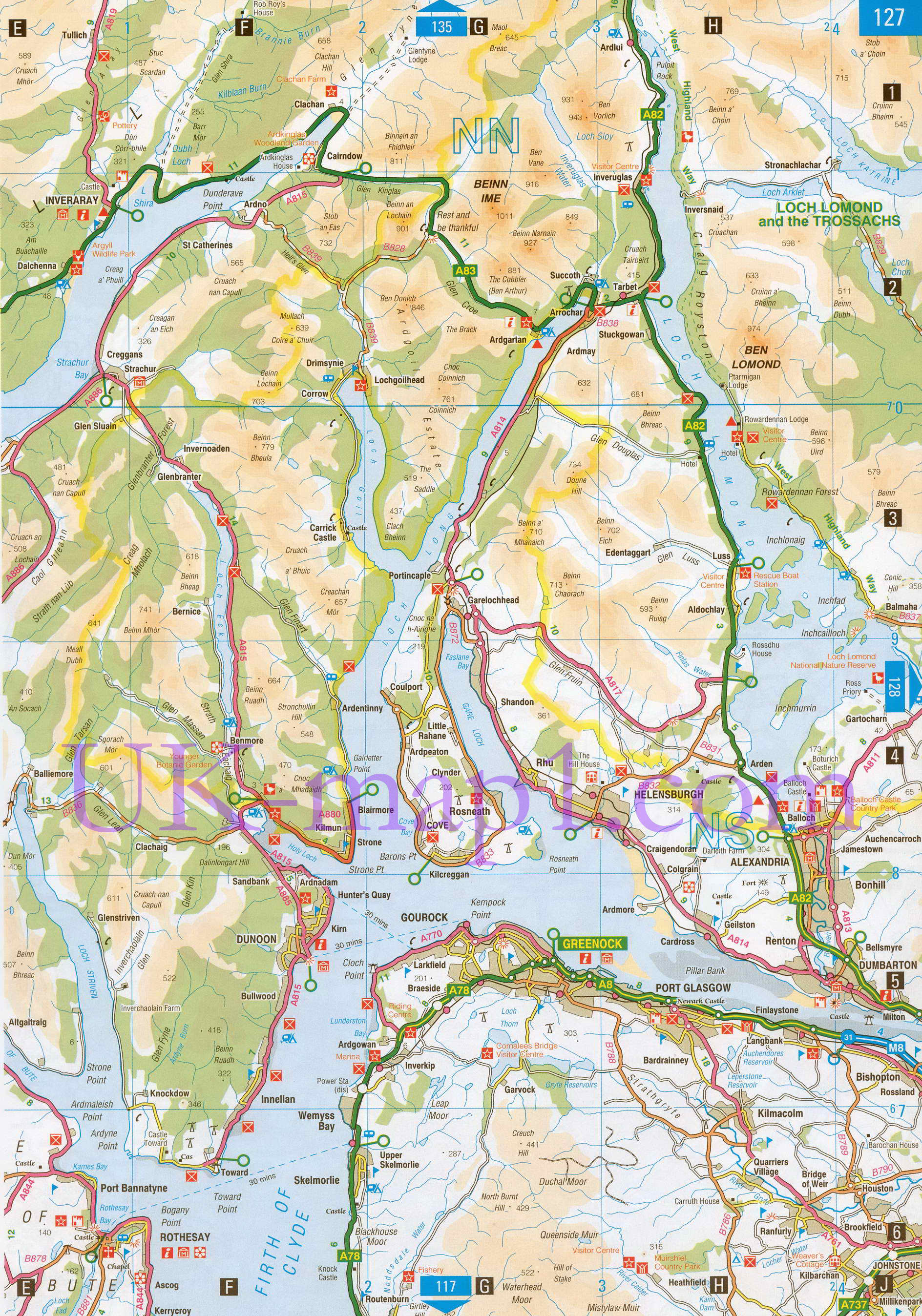 Карта Ренфрушир. Подробная карта области Ренфрушир, Шотландия, A0 - 