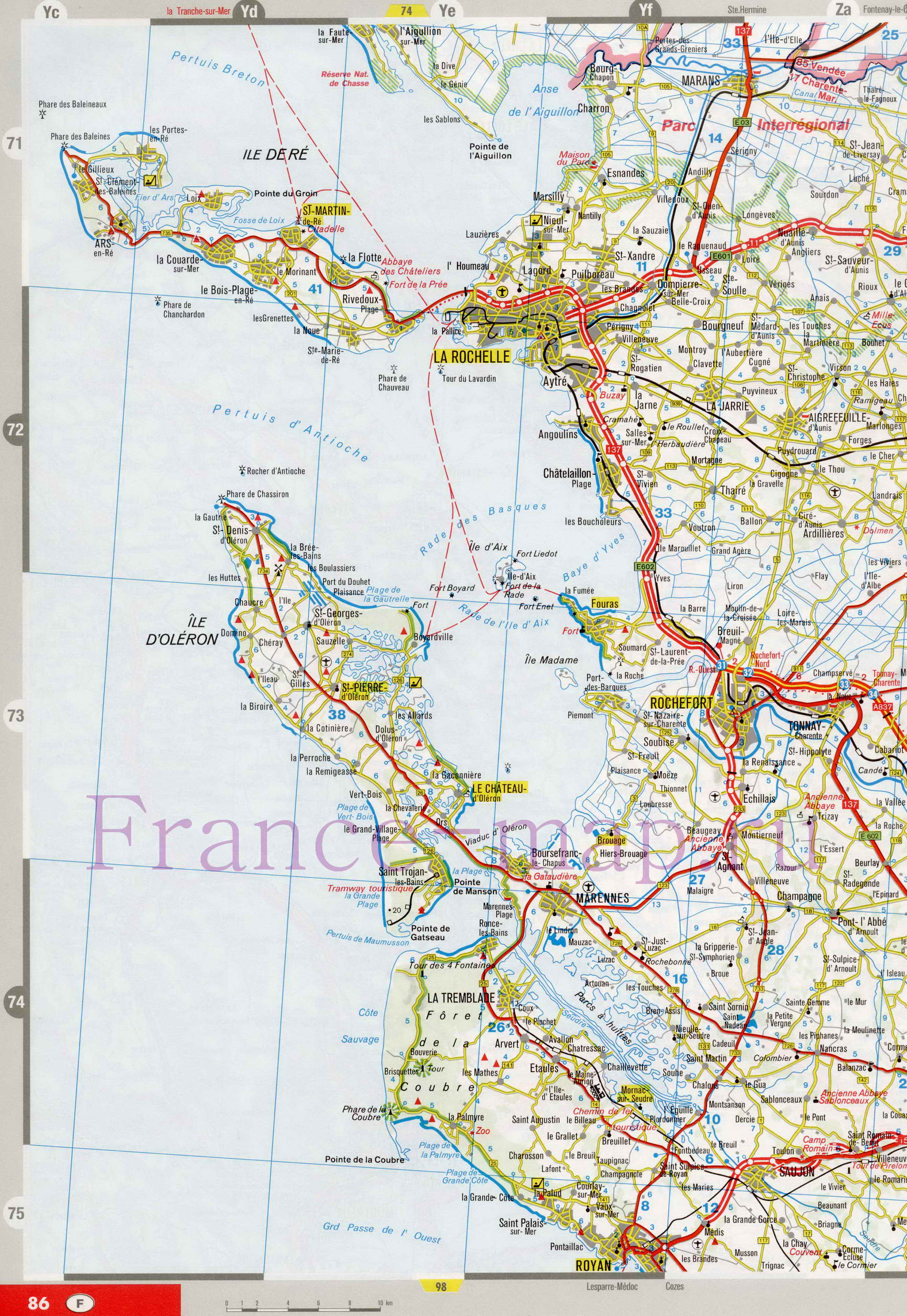 Карта Пуату-Шаранта. Карта региона Пуату-Шаранта, побережье Гасконского залива, Франция, A1 - 