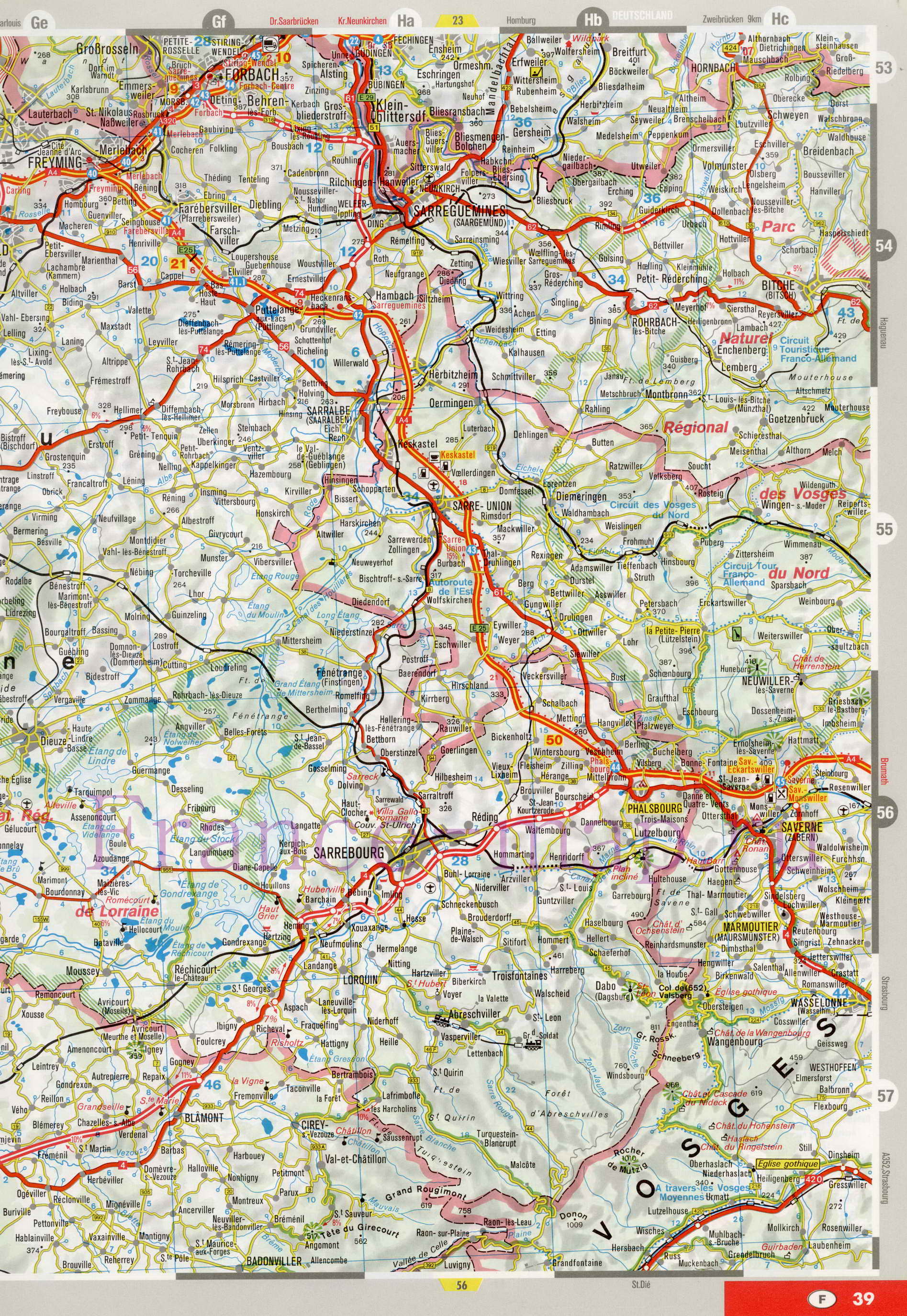 Карта Эльзаса. Подробная карта автодорог провинции Эльзас, A0 - 