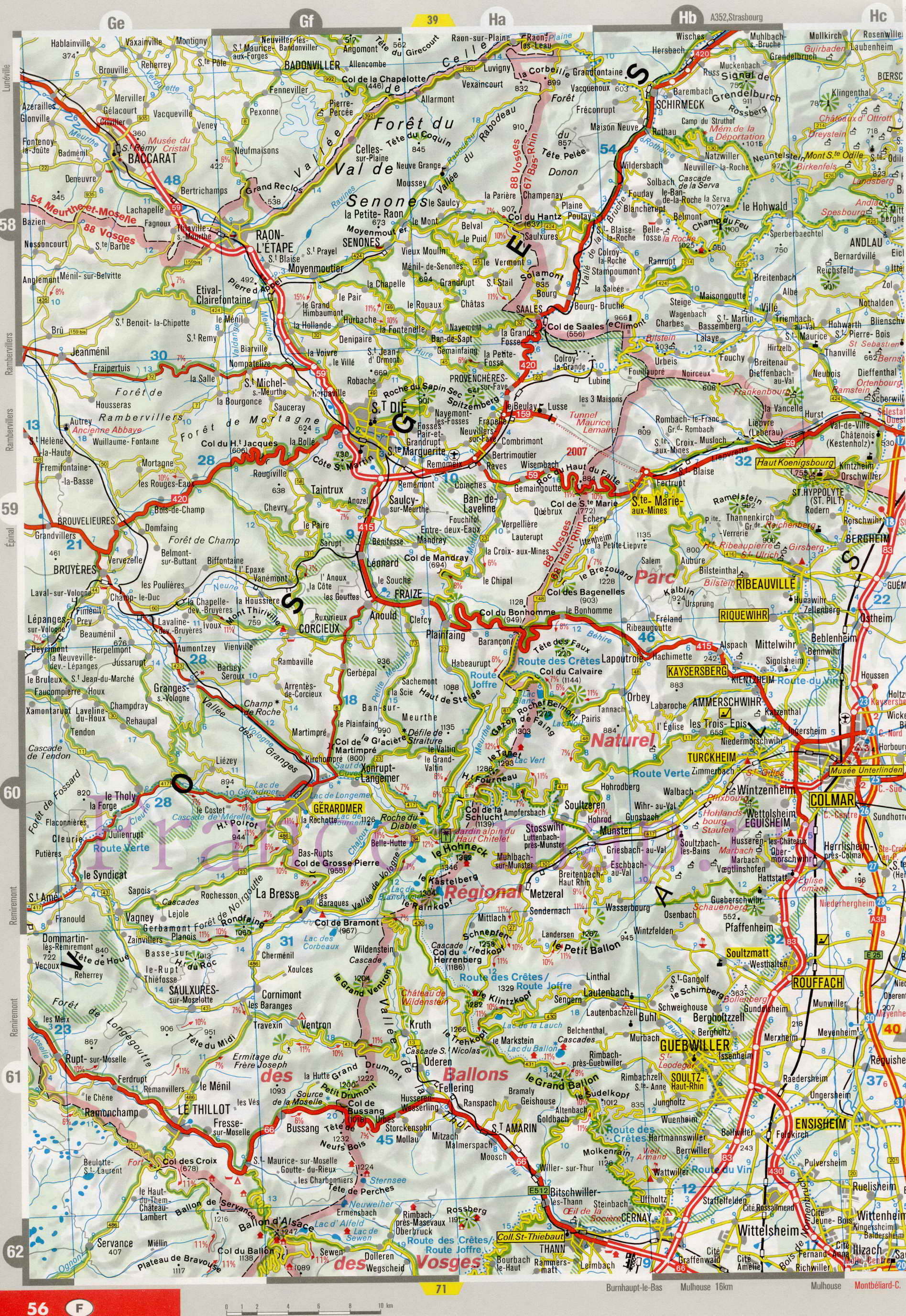 Карта Эльзаса. Подробная карта автодорог провинции Эльзас, A1 - 
