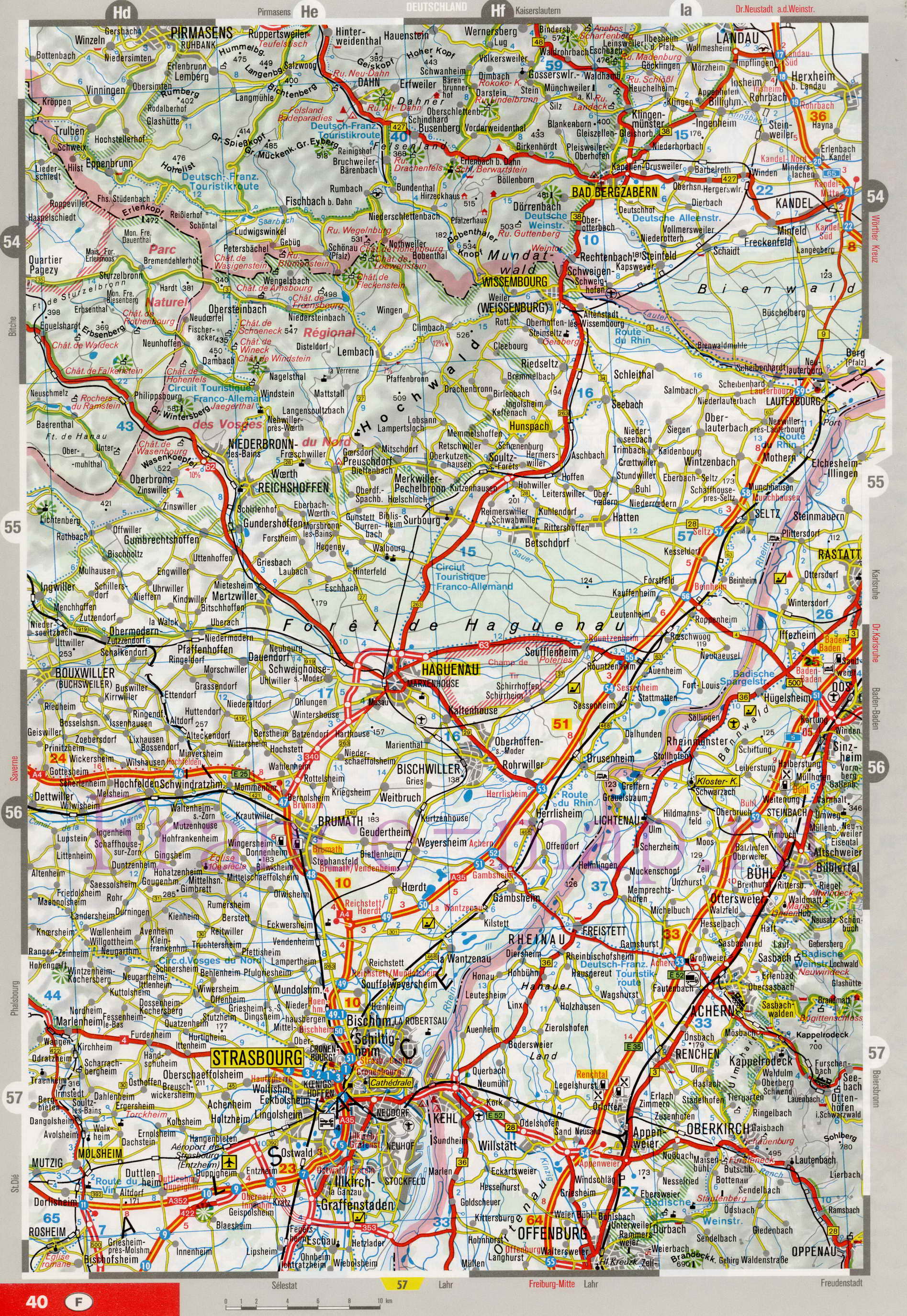 Карта Эльзаса. Подробная карта автодорог провинции Эльзас, B0 - 