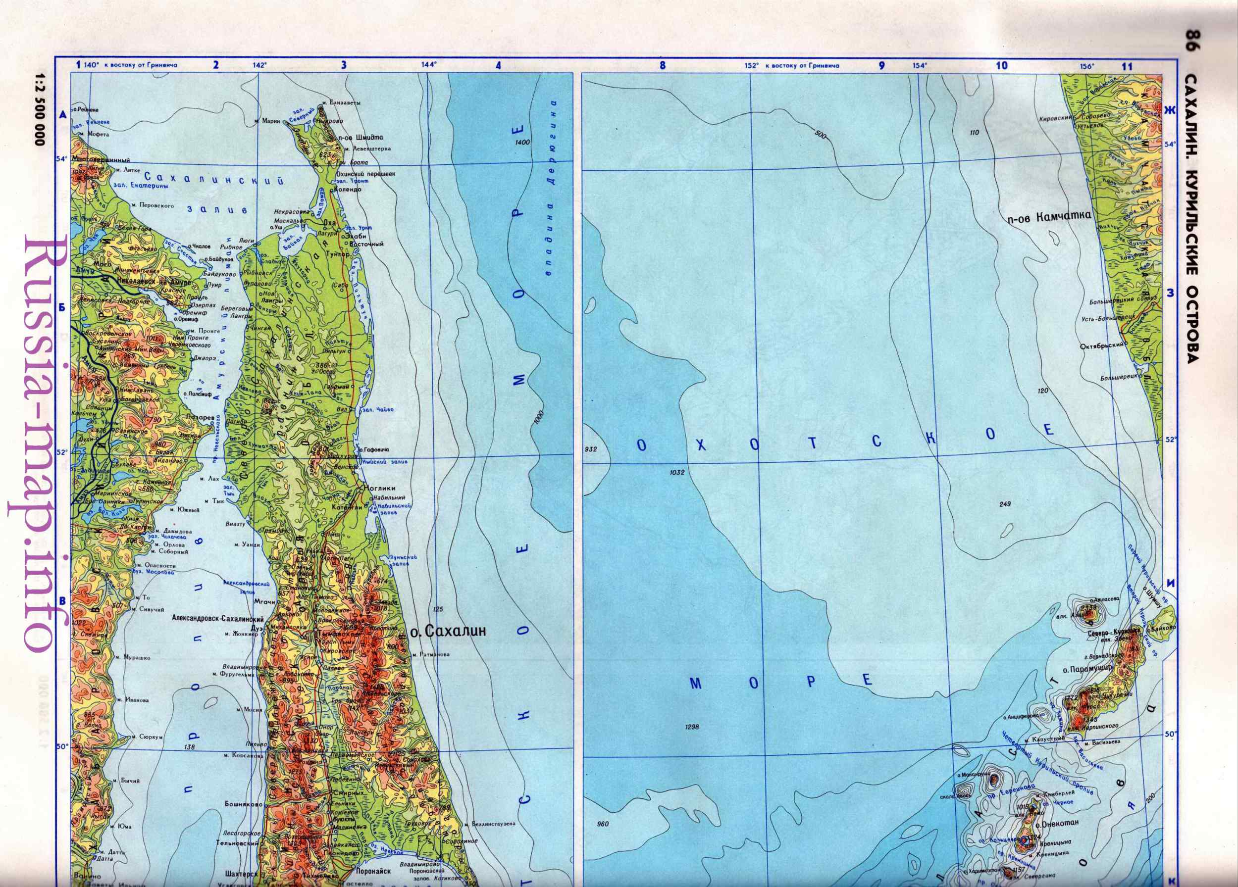 Спутниковая карта острова Сахалина