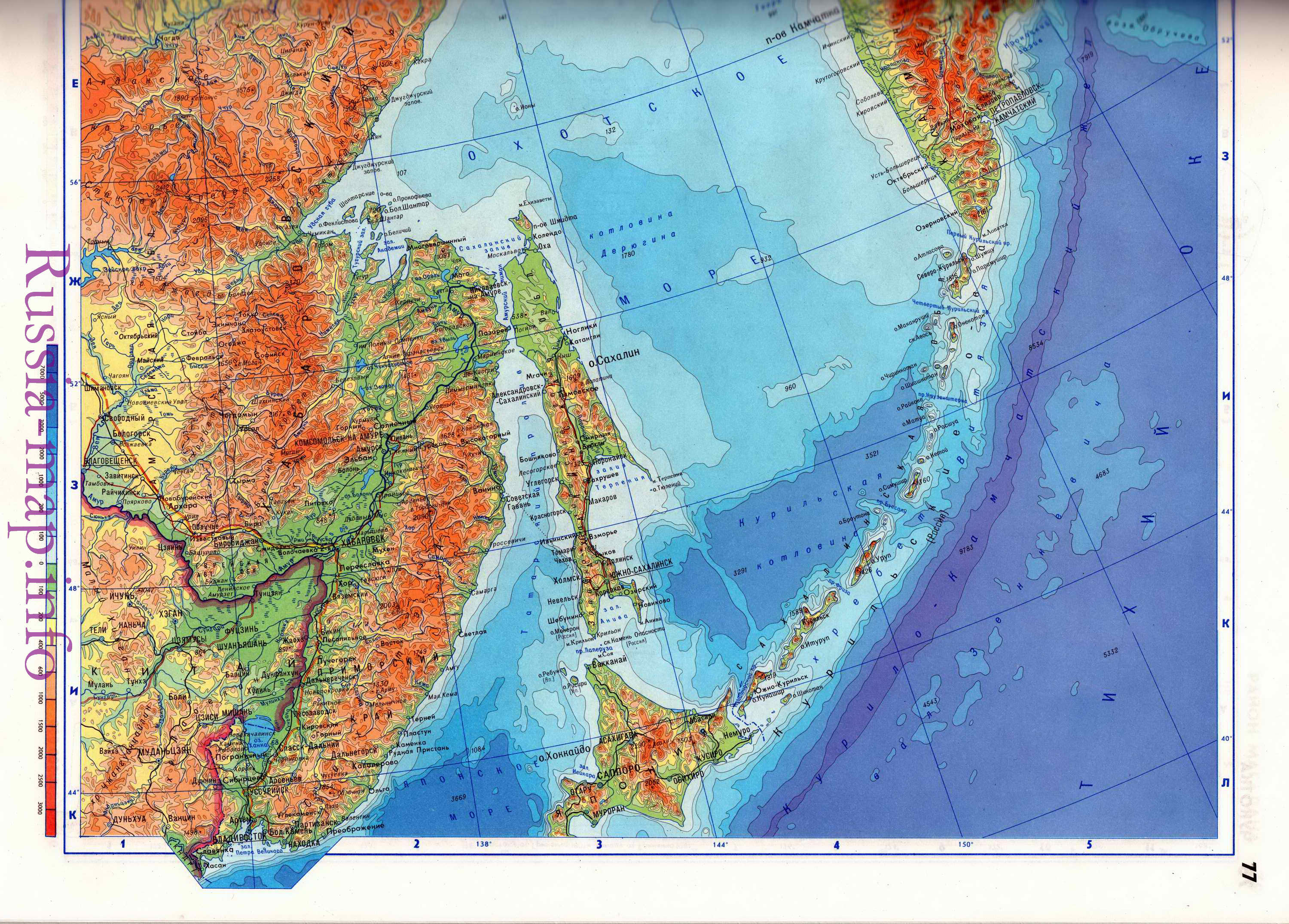 Карта Дальнего Востока. Подробная физическая карта Дальнего Востока