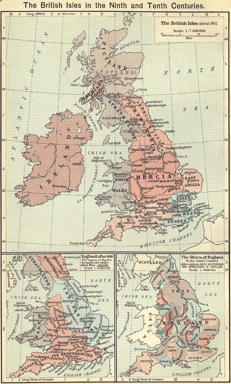 Старая карта британских островов 802 года. Политическая карта британских островов 802 года, A0 - 