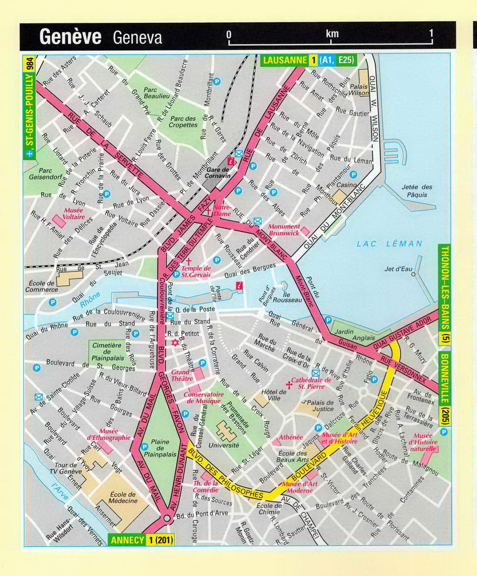 Карта улиц Женевы. Подробная карта города Женева с названиями улиц, A0 - 