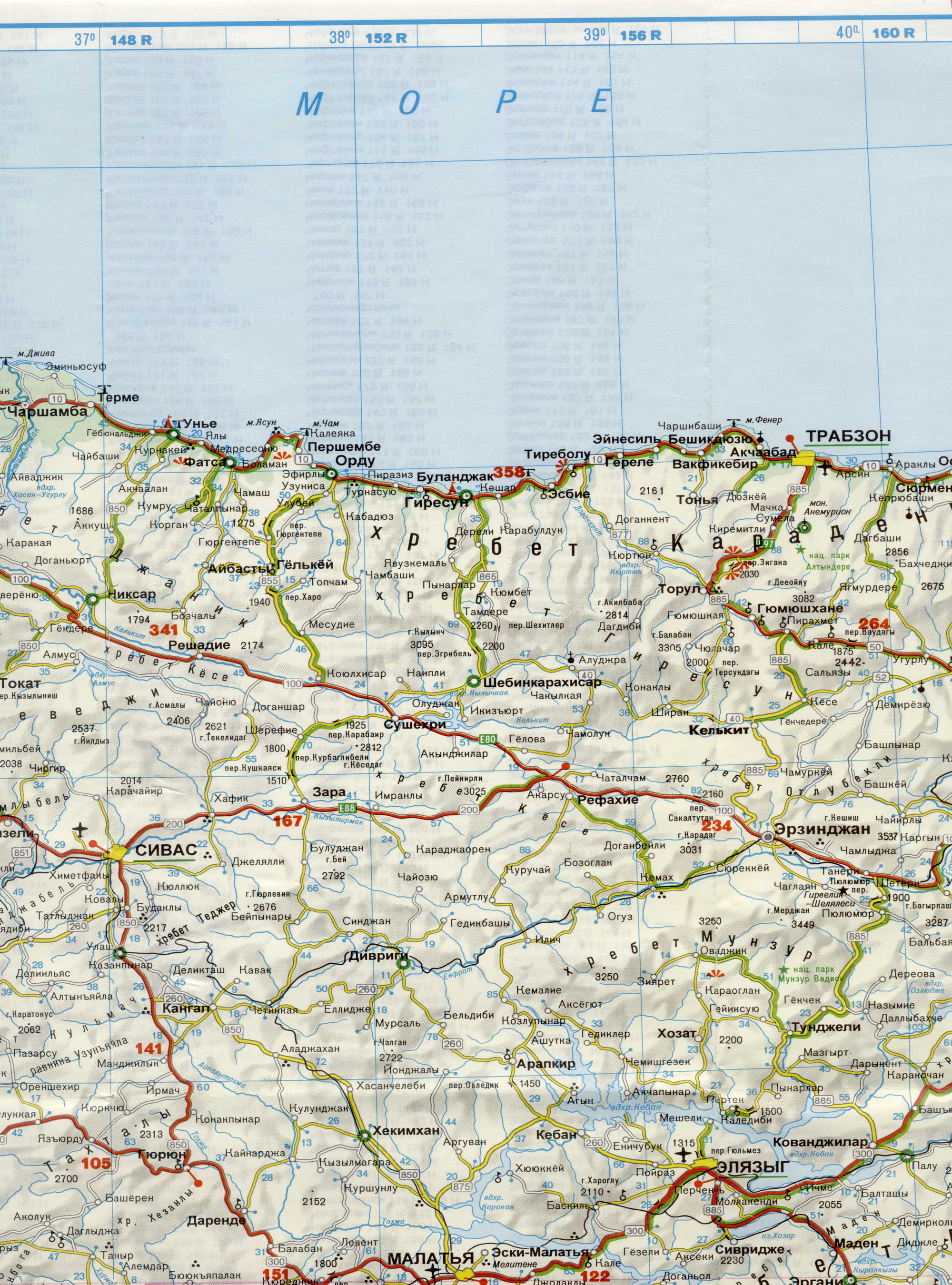 Автомобильная карта Турции на русском языке. Большая подробная карта Турции на русском языке. Автомобильная карта Турции, D0 - 