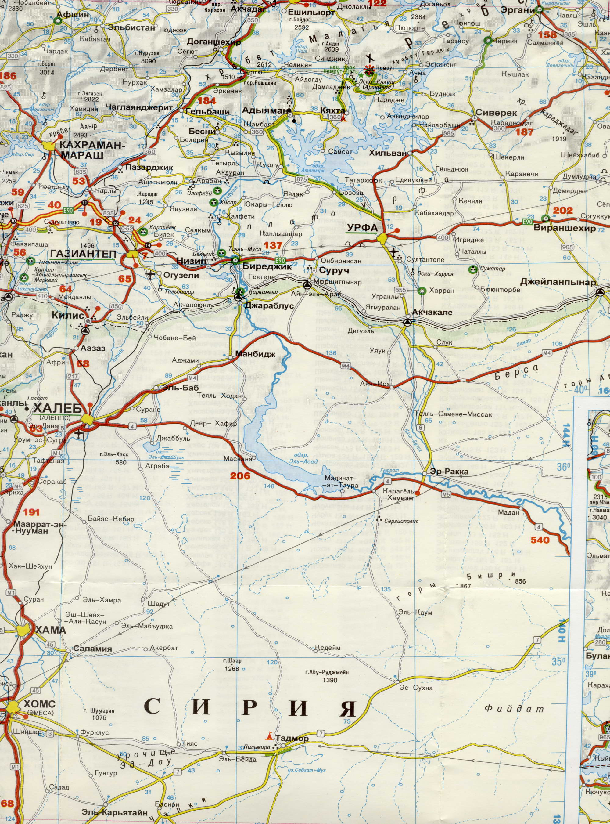 Автомобильная карта Турции на русском языке. Большая подробная карта Турции на русском языке. Автомобильная карта Турции, D1 - 