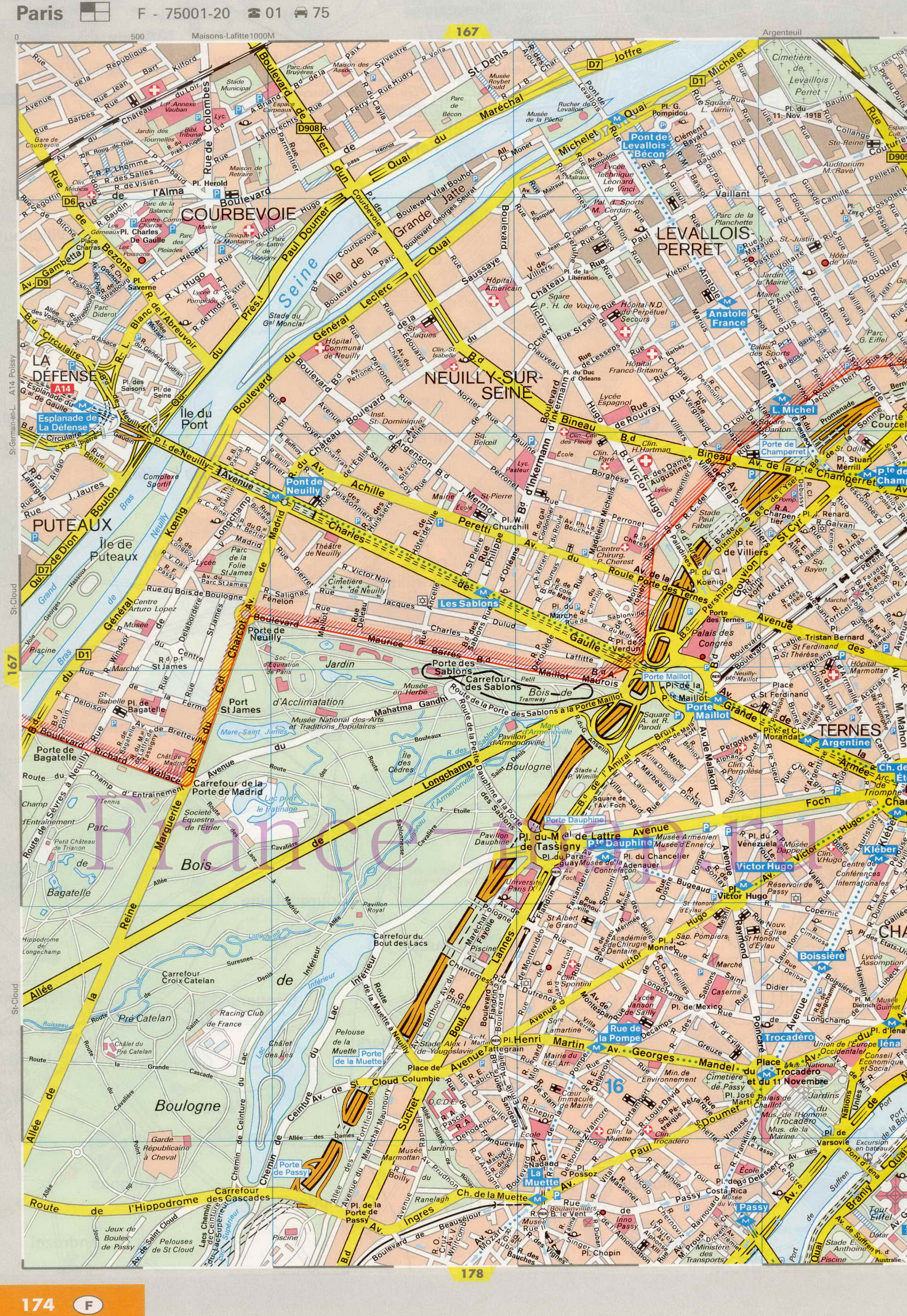 Карта улиц Парижа. Подробная карта Парижа с названиями улиц. Карта Парижа с улицами и достопримечательностями, A0 - 