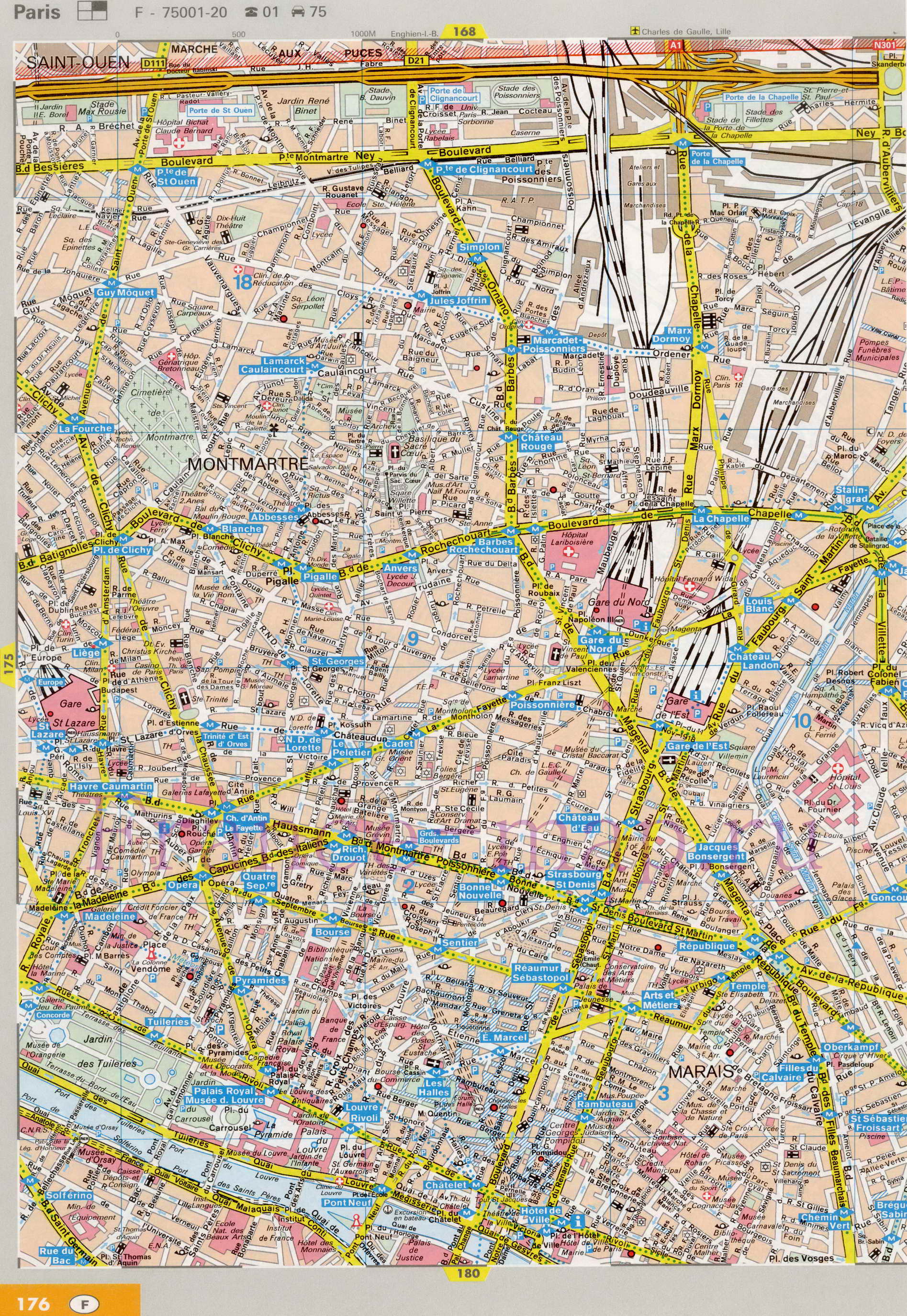 Карта улиц Парижа. Подробная карта Парижа с названиями улиц. Карта Парижа с улицами и достопримечательностями, C0 - 