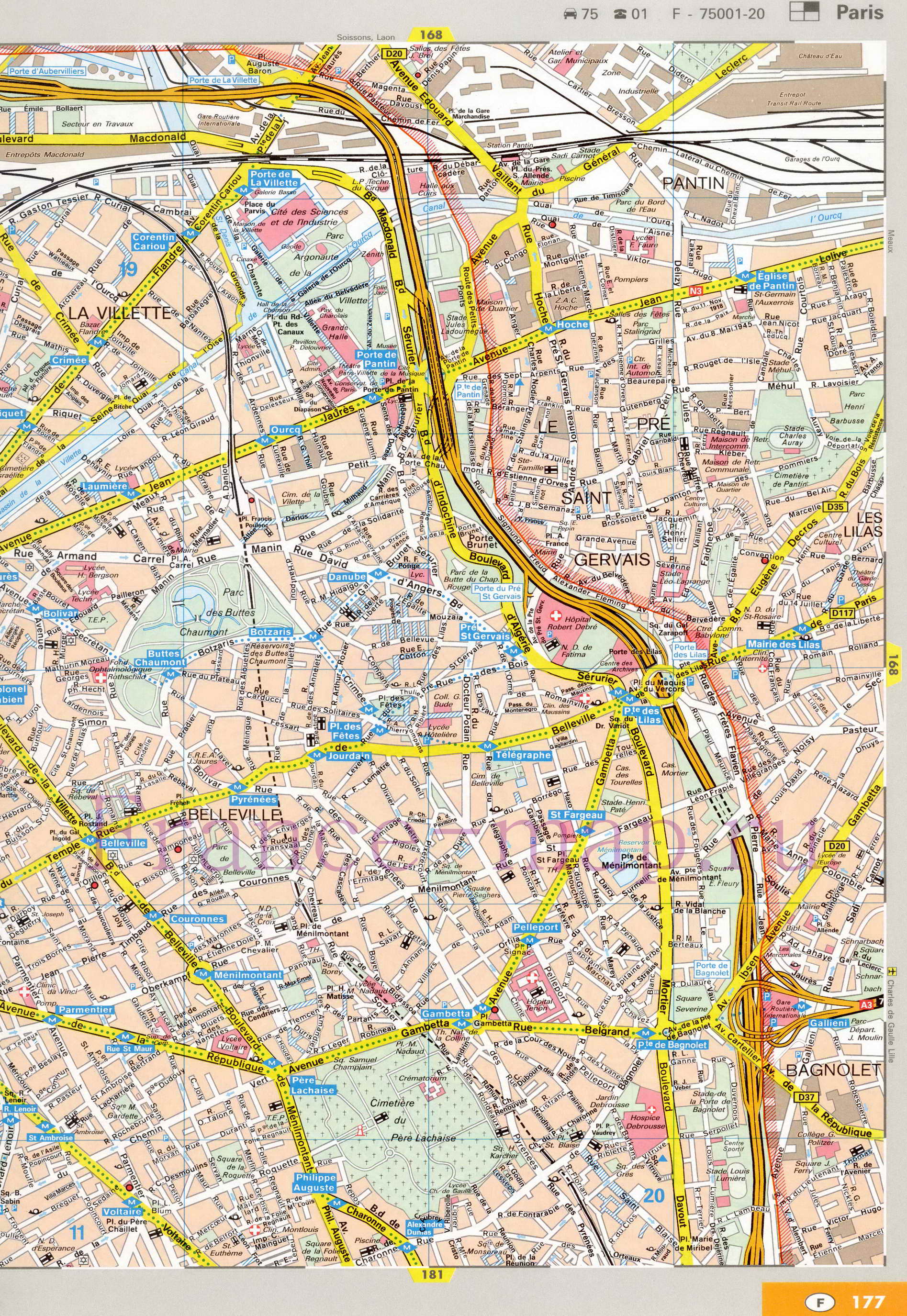 Карта улиц Парижа. Подробная карта Парижа с названиями улиц. Карта Парижа с улицами и достопримечательностями, D0 - 