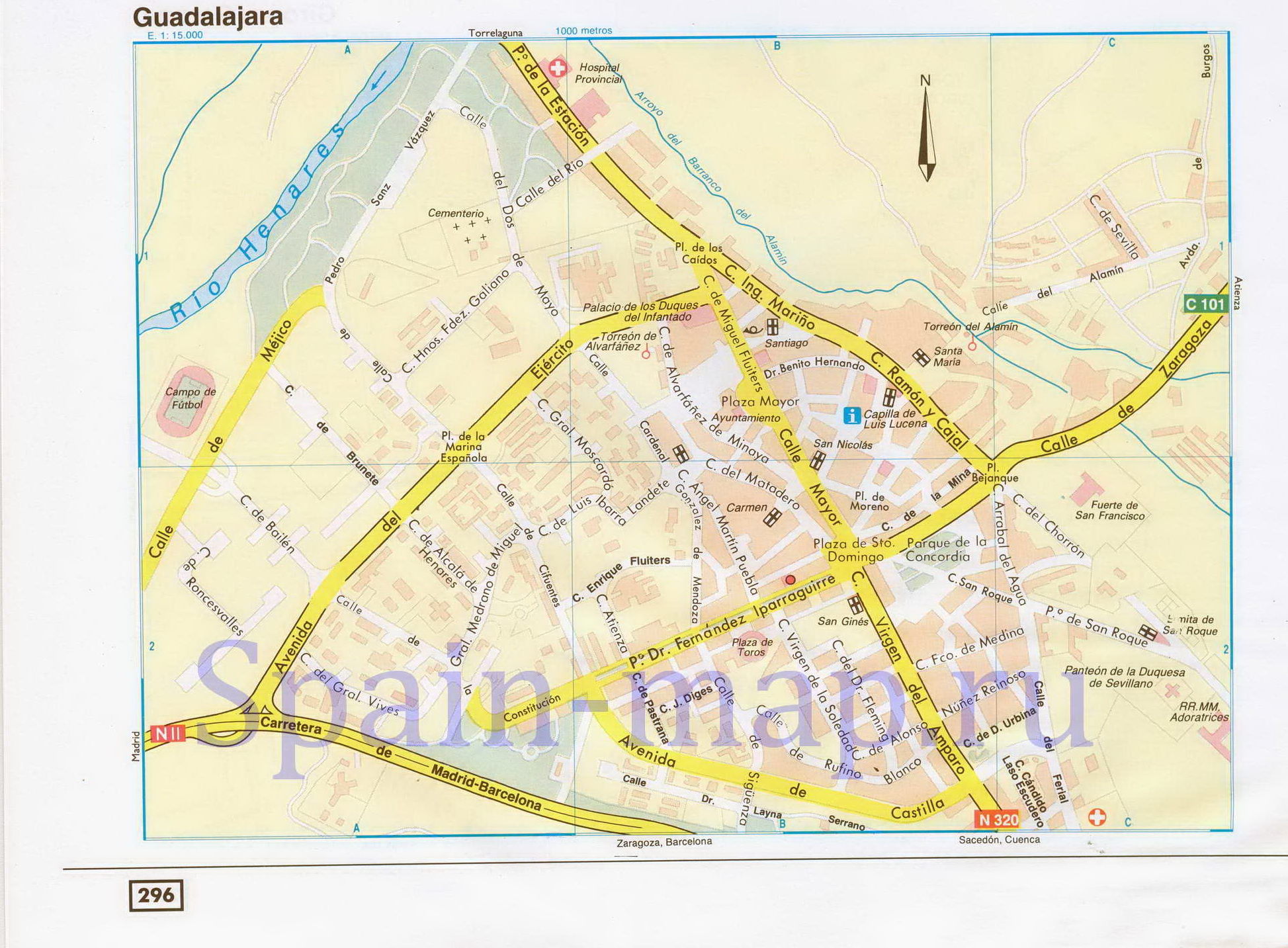Карта города Гвадалахара. Подробная карта улиц города Гвадалахара, Испания, A0 - 