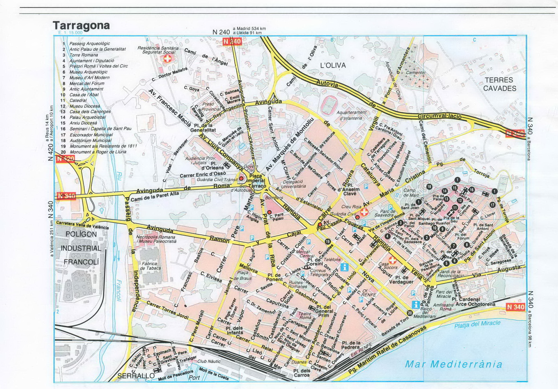 Карта города Таррагона. Подробная карта улиц города Таррагона, A0 - 
